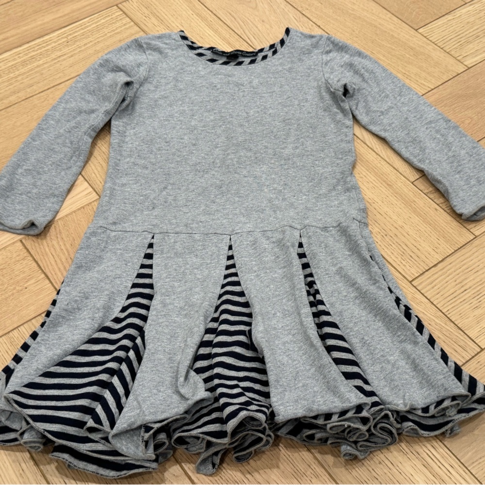 Dolls and Divas Couture Gray and Black Striped Long Sleeve Dress